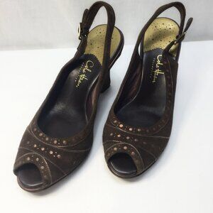 Cole Haan Brown Suede Peep Toe Wedge Slingbacks Size 8 1/2